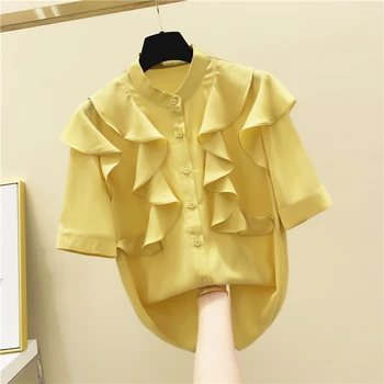 Ruffle Shirt Woman Stand Collar Short-Sleeve Chiffon Blouse Women's 2020 Spring Summer Korean Style Blouses Yellow Blouse Tops
Ruffle Shirt Woman Stand Collar Short-Sleeve Chiffon Blouse Women's 2020 Spring Summer Korean Style Blouses Yellow Blouse Tops