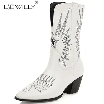 Lsewilly New winter women's fashion mid calf boots sexy thick high heel pointed toe Embroidery boots women's shoes sizes 34-48
Lsewilly New winter women's fashion mid calf boots sexy thick high heel pointed toe Embroidery boots women's shoes sizes 34-48