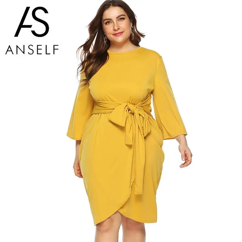 3XL 4XL Plus Size Dress Women Irregular Split Hem Tie Waist 3/4 Long Flare Sleeves O-Neck Solid Large sized Party Dress female
3XL 4XL Plus Size Dress Women Irregular Split Hem Tie Waist 3/4 Long Flare Sleeves O-Neck Solid Large sized Party Dress female