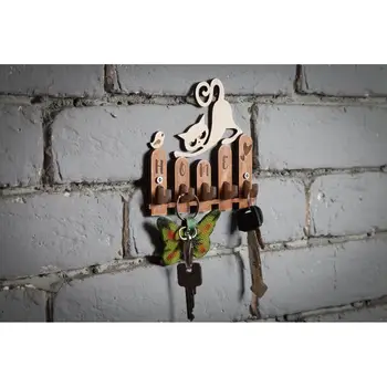 Home Supplies Household key keeper for home with loops Cat made of wood 
Home Supplies Household key keeper for home with loops Cat made of wood