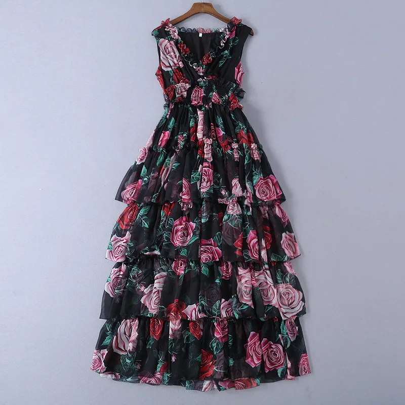 2019 Summer European and American Women Tussur Silk Sleeveless Rose Printing Fringed Dresses
2019 Summer European and American Women Tussur Silk Sleeveless Rose Printing Fringed Dresses