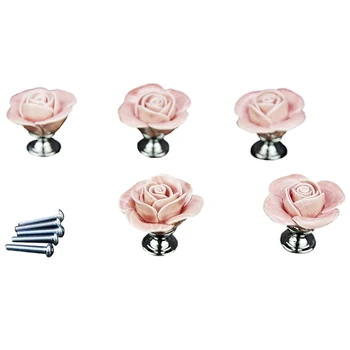 5 x Pink Door Furniture Ceramic Handle Antique Button Screws Included Elegant Design Rose shaped 
5 x Pink Door Furniture Ceramic Handle Antique Button Screws Included Elegant Design Rose shaped