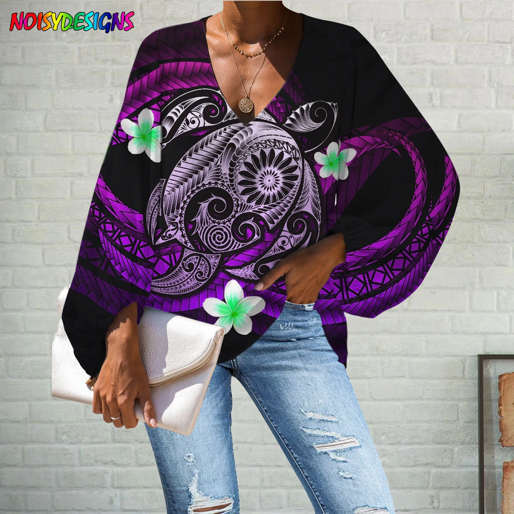 NOISYDESIGNS Women Blouse Polynesian Plumeria Turtle Printed Casual Loose Long Sleeve Sexy Shirts V-neck Blusas
NOISYDESIGNS Women Blouse Polynesian Plumeria Turtle Printed Casual Loose Long Sleeve Sexy Shirts V-neck Blusas