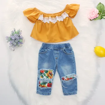2PCS WLG Girls Clothes Kids Summer Yellow Lace Short Sleeve Shirt and Denim Blue Floral Pattern Jean Set Baby Girl Outfits 
2PCS WLG Girls Clothes Kids Summer Yellow Lace Short Sleeve Shirt and Denim Blue Floral Pattern Jean Set Baby Girl Outfits