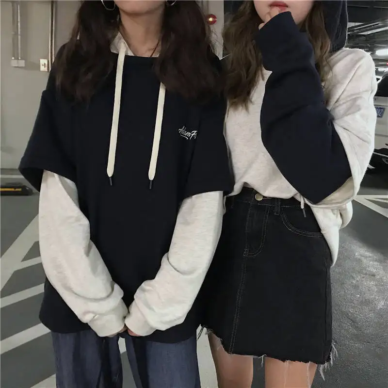 New Autumn Korean Harajuku Fake Two Pieces Cool Women Hoodies Long sleeve Black Sweatshirt Jacket Coat M-2XL NineC-7
New Autumn Korean Harajuku Fake Two Pieces Cool Women Hoodies Long sleeve Black Sweatshirt Jacket Coat M-2XL NineC-7