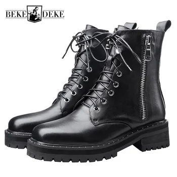 Punk Style Personality Square Toe Rivet Womens Motorcycle Boots Corss Tied Side Zipper Thick Bottom Genuine Leather Short Boots
Punk Style Personality Square Toe Rivet Womens Motorcycle Boots Corss Tied Side Zipper Thick Bottom Genuine Leather Short Boots