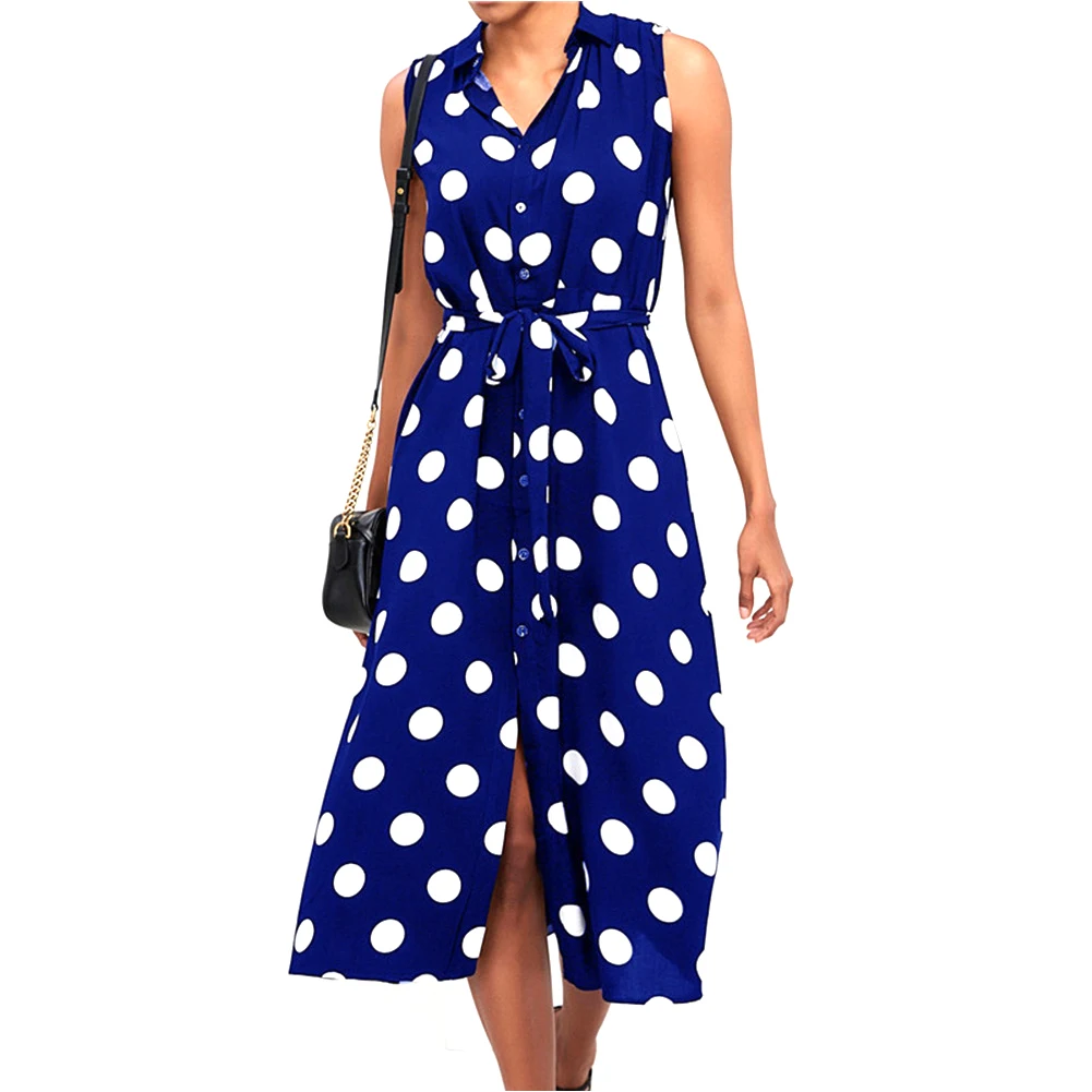 Turn-down Collar Daily Work Front Lace Up High Waist Sleeveless Travel Classic Button-down Causal Women Dress Polka Dot Midi
Turn-down Collar Daily Work Front Lace Up High Waist Sleeveless Travel Classic Button-down Causal Women Dress Polka Dot Midi