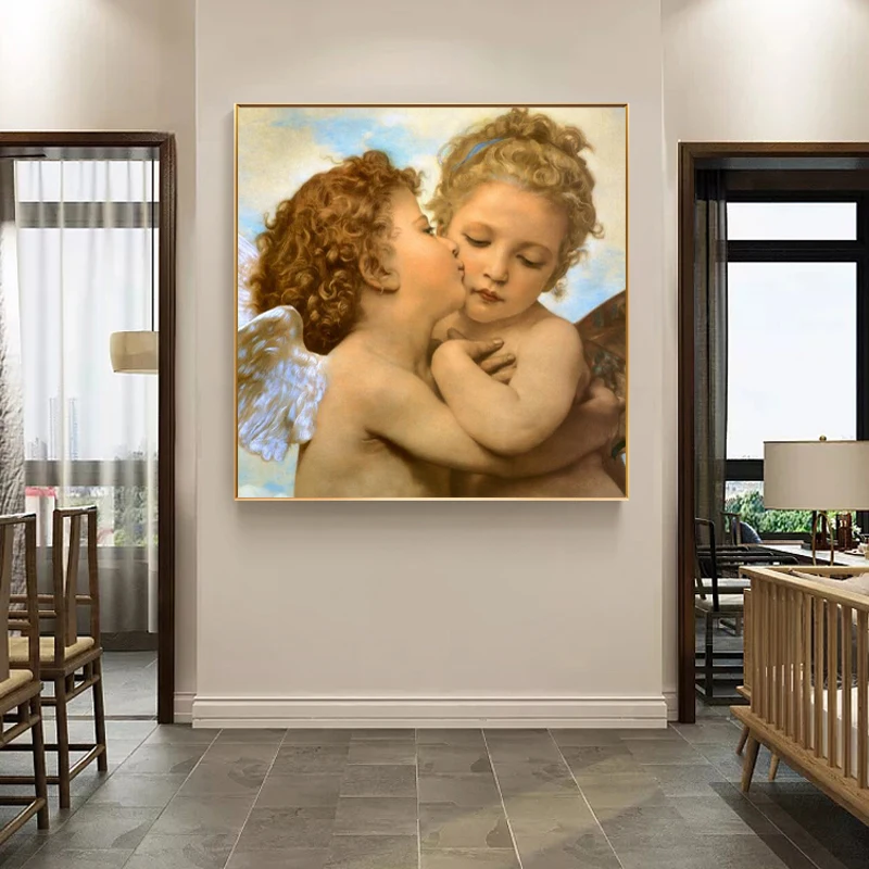 Famous Painting Lamour and Psyche Children Canvas Paintings First Kiss Posters Prints Wall Art Picture for Living Room Decor | Дом и сад