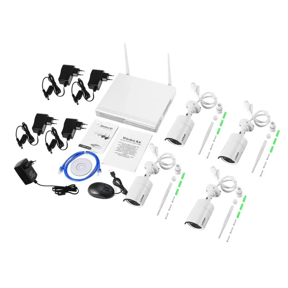 

LESHP Wireless Security Camera System 4CH 720p Video Recorder NVR 4 x 1.0MP Wifi Outdoor Network IP Cameras with 1T HDD