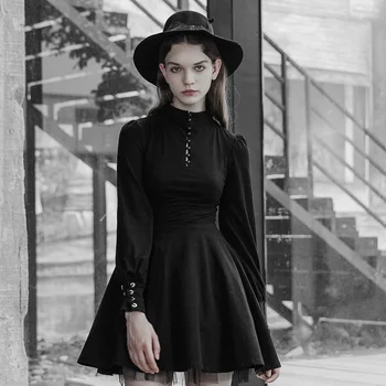 PUNK RAVE Women Gothic High Collar Tie Rope Dress Personality Long Sleeve Casual Short Dress
PUNK RAVE Women Gothic High Collar Tie Rope Dress Personality Long Sleeve Casual Short Dress