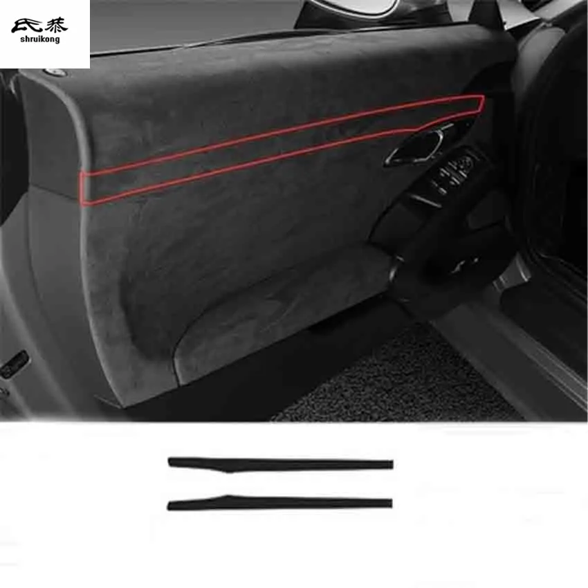2pcs/lot Car sticker Alcantara leather four Interior doors decoration cover for 2016 2017 2018 Porsche 718 | Автомобили и