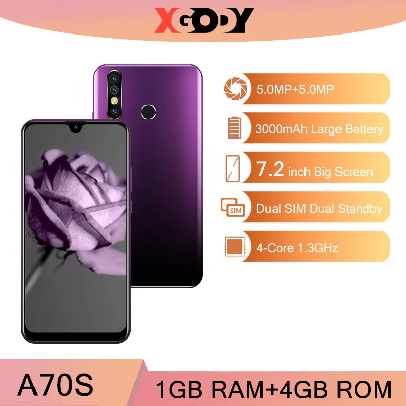 XGODY A70s 3G Smartphone 7.2" Android 9.0 1GB RAM 4GB ROM 5MP Camera Quad Core Dual SIM GPS WiFi Mobile Phones CellPhone
XGODY A70s 3G Smartphone 7.2" Android 9.0 1GB RAM 4GB ROM 5MP Camera Quad Core Dual SIM GPS WiFi Mobile Phones CellPhone