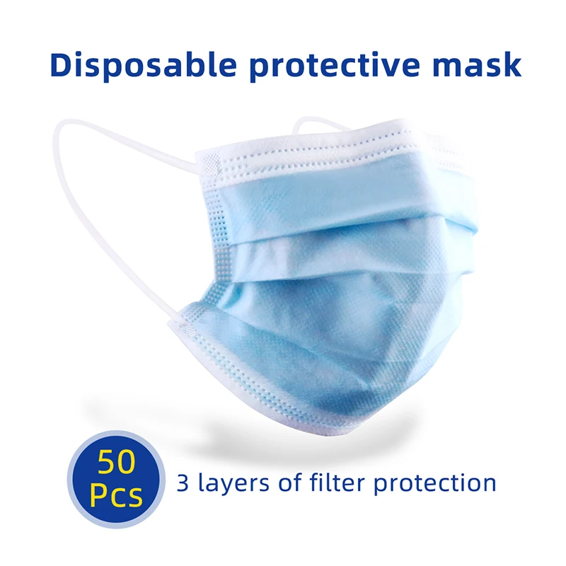 3-слойная Нетканая одноразовая маска противопылевая для рта 50 шт./корт дышащая