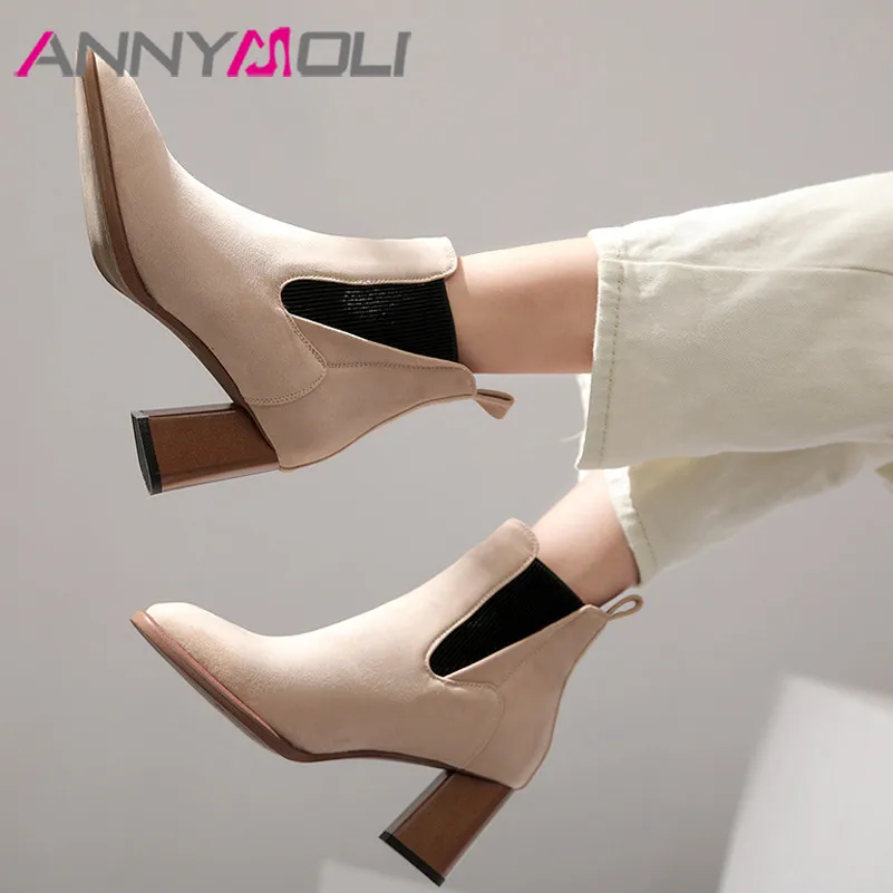 ANNYMOLI Winter Chelsea Boots Women Slip on Chunky High Heel Ankle Boots Mixed Colors Square Toe Shoes Female Autumn Size 34-39
ANNYMOLI Winter Chelsea Boots Women Slip on Chunky High Heel Ankle Boots Mixed Colors Square Toe Shoes Female Autumn Size 34-39