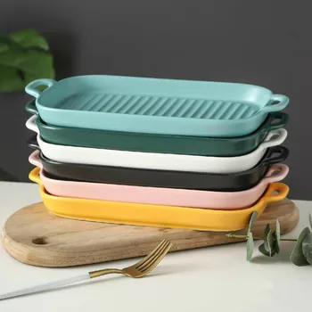 Rectangular Nordic Ceramic Plate Dual Handle Chicken Wings Barbecue Baking Plate Baking Tableware Heat Resistant Tableware Plate
Rectangular Nordic Ceramic Plate Dual Handle Chicken Wings Barbecue Baking Plate Baking Tableware Heat Resistant Tableware Plate
