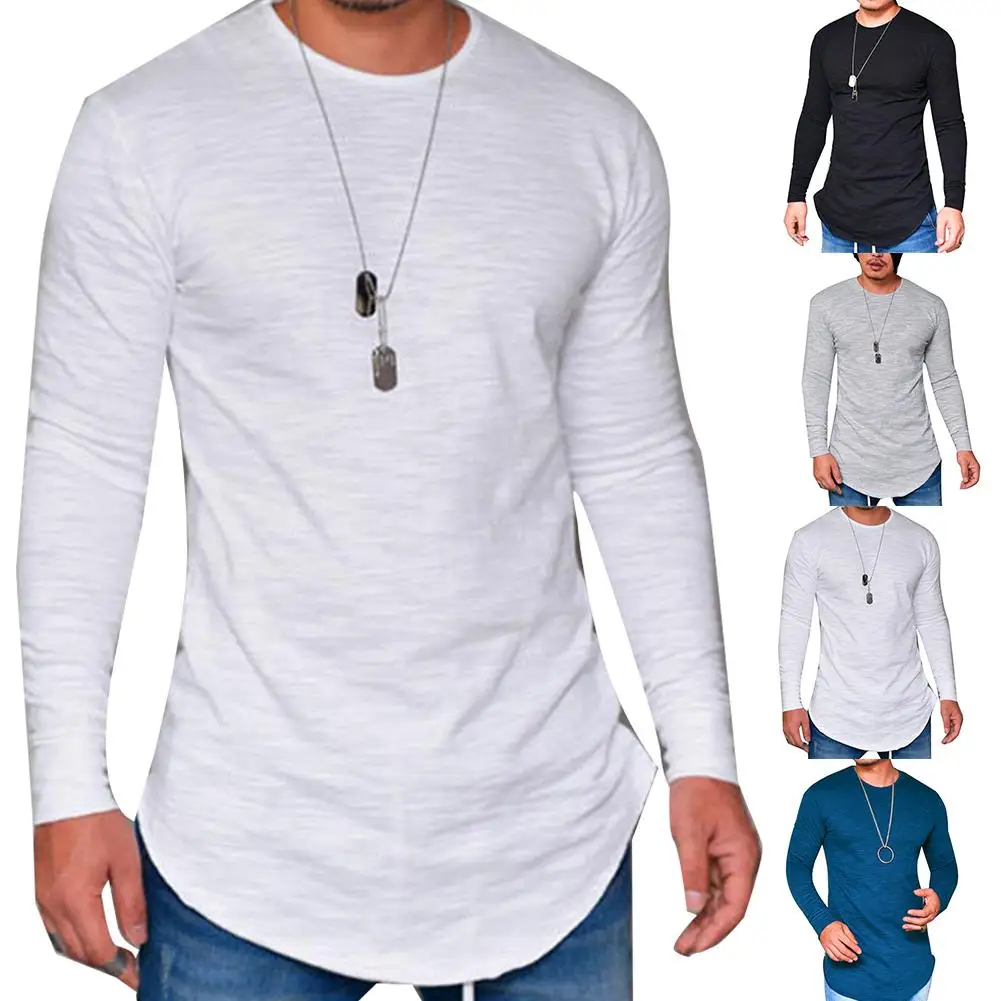 Autumn winter t shirt Men Low Price Long Sleeve Male T-shirts Slims O-Neck Solid Clothing T-shirt street casual cotton pullover | Мужская