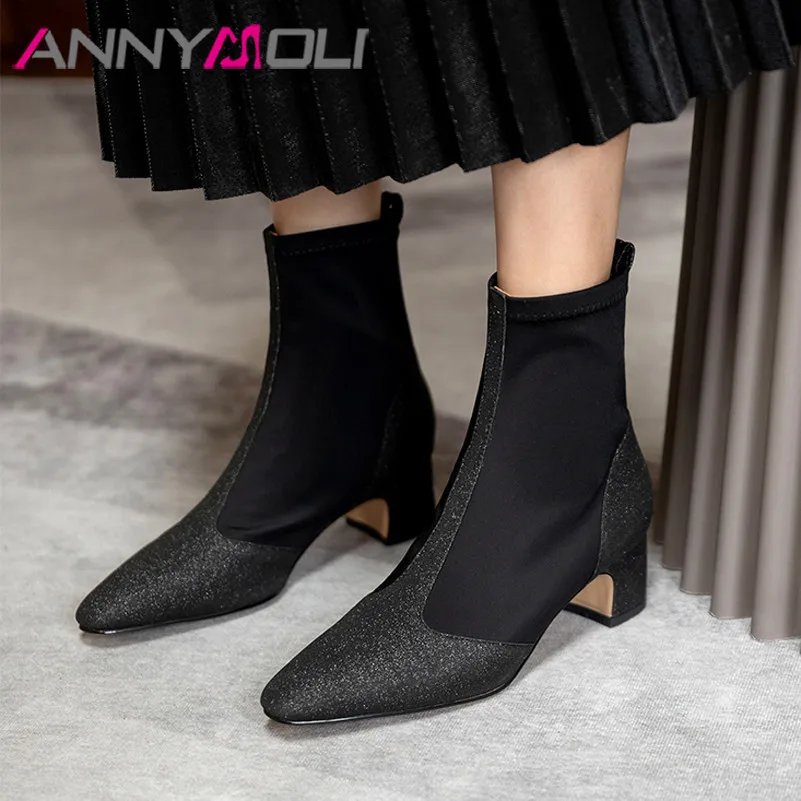 ANNYMOLI Med Heel Ankle Boots Woman Boots Chunky Heel Shoes Pointed Toe Short Boots Female Autumn Winter Black Large Size 33-41
ANNYMOLI Med Heel Ankle Boots Woman Boots Chunky Heel Shoes Pointed Toe Short Boots Female Autumn Winter Black Large Size 33-41