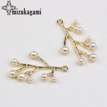 

6pcs/pack Zinc Alloy Charms Golden Imitation Pearls Branch Flowers Charms Pendants For DIY Fashion Jewelry Making Accessories