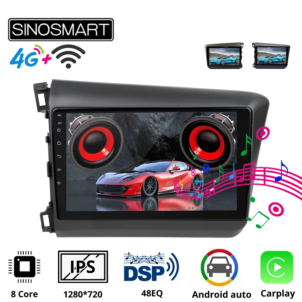 Sinosmart автомобильный Dvd для Honda Civic 2012-2015 GPS навигация радио 2din 2.5d IPS экран 8 ядер DSP 48EQ