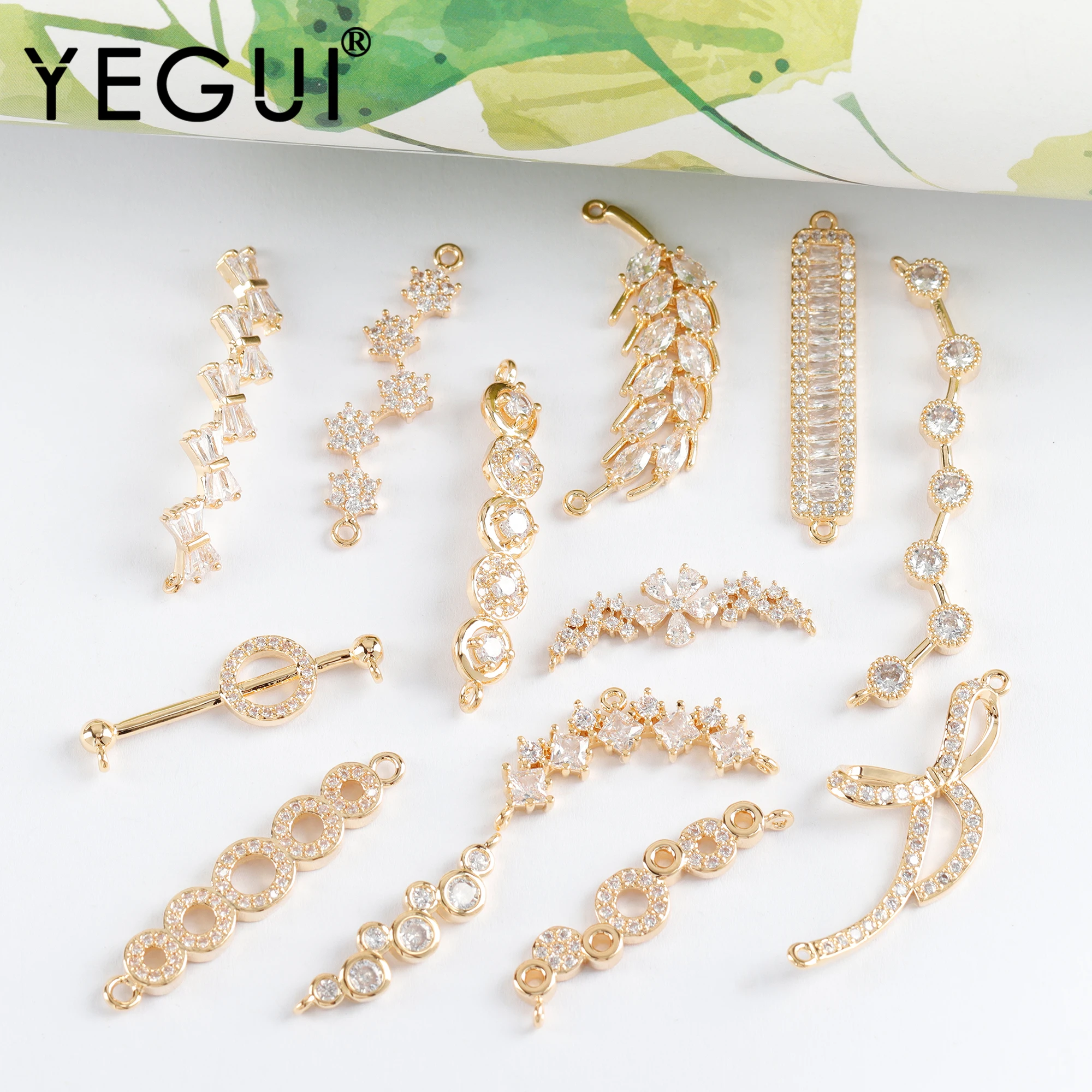 

YEGUI M1042,jewelry accessories,18k gold plated,copper metal,zircons,charms,jump ring,diy earrings,jewelry making,6pcs/lot