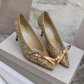 Spring 2020 new style bow sequined pointed high heels women shoes sexy tip bridal wedding shoes Golden banquet shoes high shoes
Spring 2020 new style bow sequined pointed high heels women shoes sexy tip bridal wedding shoes Golden banquet shoes high shoes