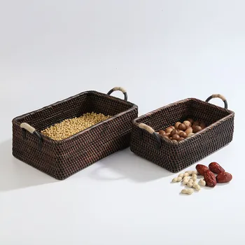 Handmade Storage Basket Fruit Dish Weaving Round Rattan Bread Tray For Kitchen Decor Food Picnic Sundry Container With Handle 
Handmade Storage Basket Fruit Dish Weaving Round Rattan Bread Tray For Kitchen Decor Food Picnic Sundry Container With Handle