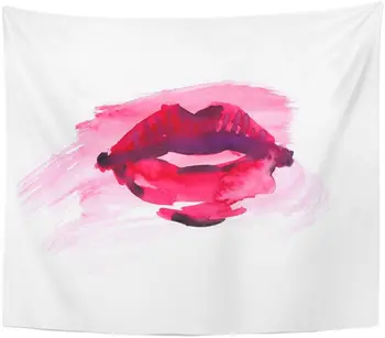

Pink Paint Stain Woman's Bright Lips in Watercolor Tapestry Home Decor Wall Hanging for Living Room Bedroom Dorm 50x60 inches