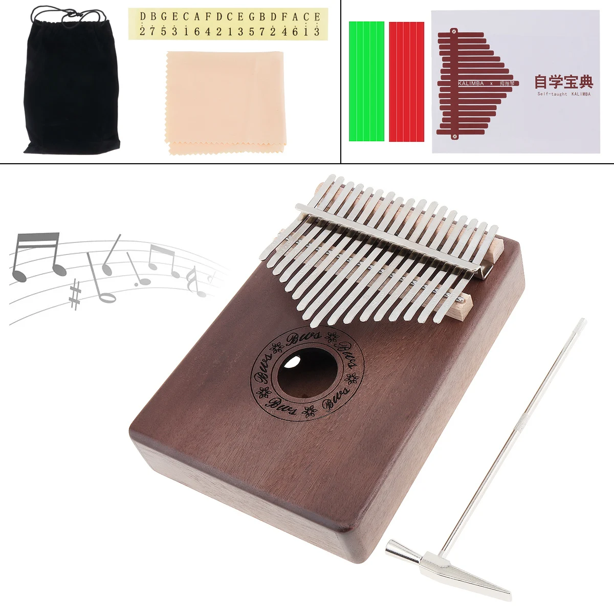 17 Key Kalimba Single Board Mahogany Thumb Piano Retro Mbira Portable Mini Keyboard Instrument with Complete Accessories
17 Key Kalimba Single Board Mahogany Thumb Piano Retro Mbira Portable Mini Keyboard Instrument with Complete Accessories