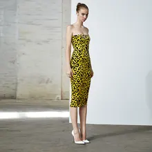 Adyce 2019 nuevo verano Sexy leopardo vestido de fiesta, de noche, de celebridad mujeres sin tirantes sin mangas ceñido al cuerpo amarillo Club vestido Vestidos(China)