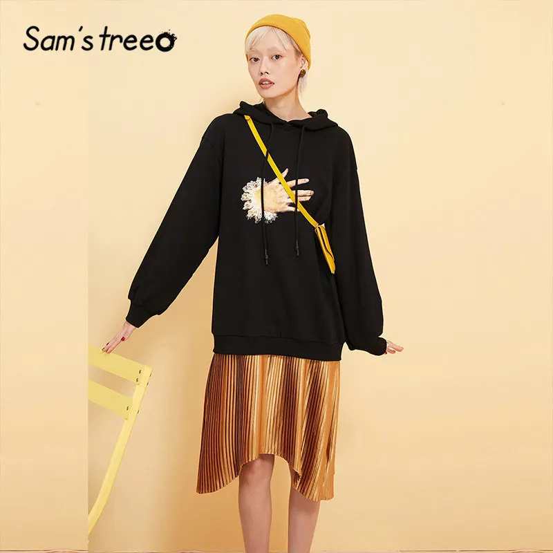 Samstree Black Hand Print Contrast Pleated Casual Hoodies Sweatshirt Dress 2019 Autumn Long Sleeve Retro Leisure Female Dresses
Samstree Black Hand Print Contrast Pleated Casual Hoodies Sweatshirt Dress 2019 Autumn Long Sleeve Retro Leisure Female Dresses