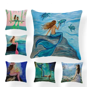 Cartoon Mermaid Throw Pillow Cases Sailboat Starfish Seagull Swing Sea Turtle Cushion Cover Home Living Room Palm Trees Decorate 
Cartoon Mermaid Throw Pillow Cases Sailboat Starfish Seagull Swing Sea Turtle Cushion Cover Home Living Room Palm Trees Decorate