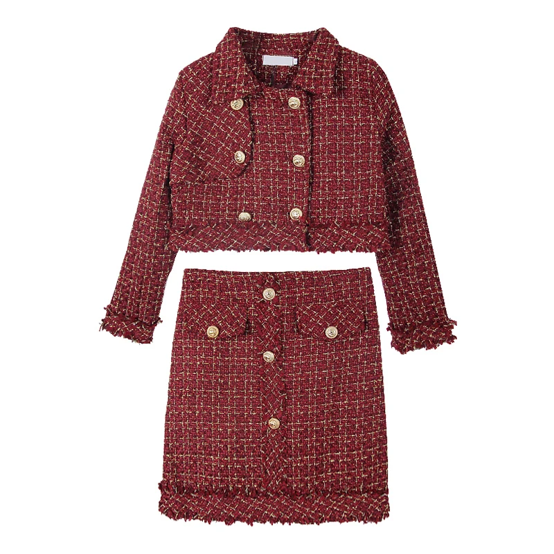 PERHAPS U Women Red Plaid Tweed Turn Down Collar Pocket Double-breasted Coat Empire Mini Skirt Elegant Two Pieces Set T0215
PERHAPS U Women Red Plaid Tweed Turn Down Collar Pocket Double-breasted Coat Empire Mini Skirt Elegant Two Pieces Set T0215
