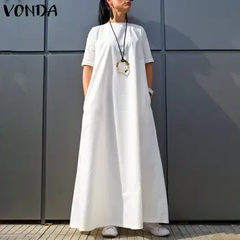 VONDA Loose Dress 2020 Casual O Neck Short Sleeve Solid Color Vintage Kaftan Maxi Dresses Plus Size Holiday Beach Sundresses 5XL 
VONDA Loose Dress 2020 Casual O Neck Short Sleeve Solid Color Vintage Kaftan Maxi Dresses Plus Size Holiday Beach Sundresses 5XL