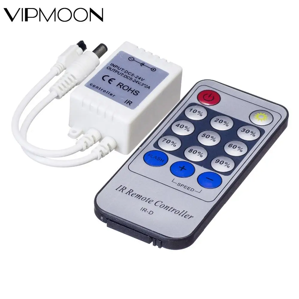 Mini Remote Control Dimmer 0%-100% for Single Color LED Strip LED Ribbon LED Tape DC 12V-24V 6A 144W IR 14 Key Remote Controller
Mini Remote Control Dimmer 0%-100% for Single Color LED Strip LED Ribbon LED Tape DC 12V-24V 6A 144W IR 14 Key Remote Controller