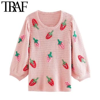 TRAF Women Sweet Fashion Strawberry Applique Knitted Sweater Vintage O Neck Puff Sleeve Female Pullovers Chic Tops
TRAF Women Sweet Fashion Strawberry Applique Knitted Sweater Vintage O Neck Puff Sleeve Female Pullovers Chic Tops