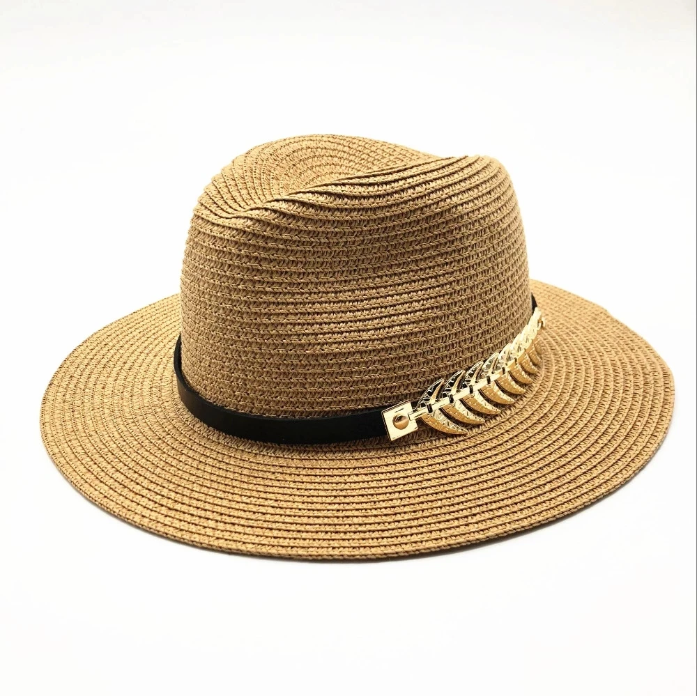 

Hot Sell Wide Brim Summer Beach Sand Sun Hat Women Men Panama Vintage Fedora Straw Hat Men British Style Sunshade Straw Caps