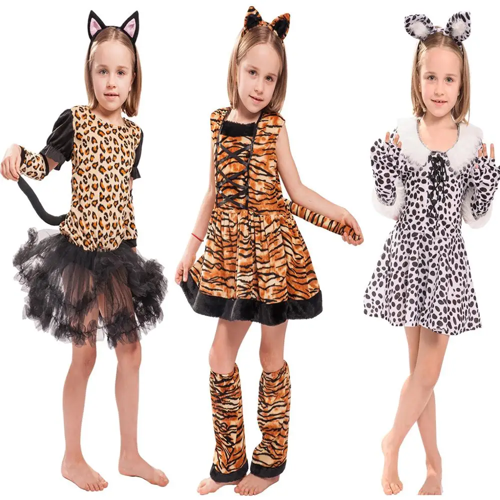 

Cute Cartoon Costumes Animal Cosplay Girls Tiger Leopard Halloween Dress Costume for Kids Christmas Carnival Bandana Outfit