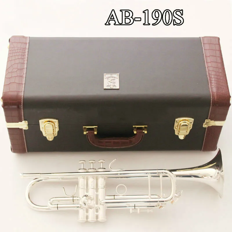 

New AB-190S Bb Trumpet High Quality Brass Silver Plated Musical Instrument Bb Trumpet With Mouthpiece Gloves Case Free Shipping