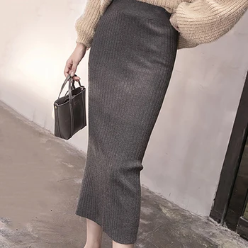 2019 Autumn Winter Fashion High Waist Knitted Skirts Women Casual Solid Color Pencil Skirt Girls Female Long Skirts 
2019 Autumn Winter Fashion High Waist Knitted Skirts Women Casual Solid Color Pencil Skirt Girls Female Long Skirts