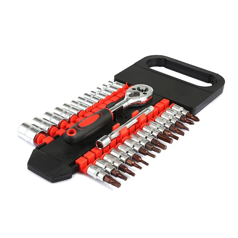 28Pcs Tube Double Row Ratchet Wrench Set 1/4 Small Fly Repairing Socket Wrench Tool Useful Hand Tool Set For Car Repairing
