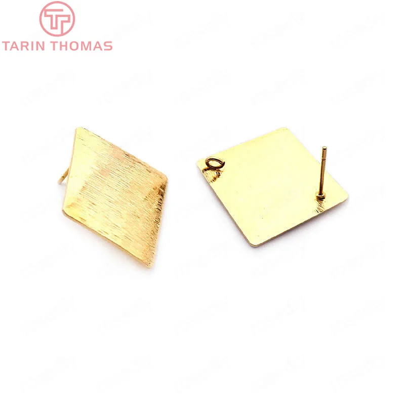 10PCS 19MM 24k Gold Color Brass Striped Arc Surface Rhombus Stud Earrings Pins High Quality Jewelry Findings Accessories | Украшения и