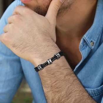 MEN BRAIDED LEATHER BRACELET WITH WITH 2-9 CUSTOM STEEL BEADS PERSONALIZED FAMILY NAMES BRACELET MALE JEWELRY
MEN BRAIDED LEATHER BRACELET WITH WITH 2-9 CUSTOM STEEL BEADS PERSONALIZED FAMILY NAMES BRACELET MALE JEWELRY