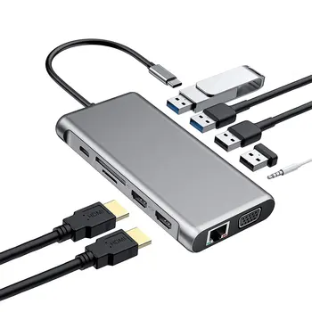 12 in 1 Type-C USB Hub Laptop Docking Stations with Dual 4K HDMI USB3.0 USB2.0 Port 3.5mm TF SD Card Readers
12 in 1 Type-C USB Hub Laptop Docking Stations with Dual 4K HDMI USB3.0 USB2.0 Port 3.5mm TF SD Card Readers
