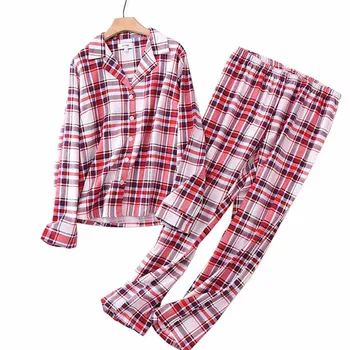Women Pajamas Set Comfort Cotton Simple Style Red Plaid Sleepwear Set Ladies Sleep Shirt+Pants Autumn And Winter Femme Homewear
Women Pajamas Set Comfort Cotton Simple Style Red Plaid Sleepwear Set Ladies Sleep Shirt+Pants Autumn And Winter Femme Homewear