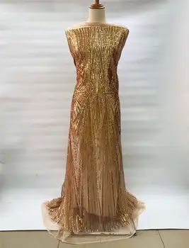Latest Nigeria Mesh Fabric with Sequins Gold Lace Fabric 2019 Newest French Tulle Lace Fabric For Evening Party Dress AB-658 
Latest Nigeria Mesh Fabric with Sequins Gold Lace Fabric 2019 Newest French Tulle Lace Fabric For Evening Party Dress AB-658
