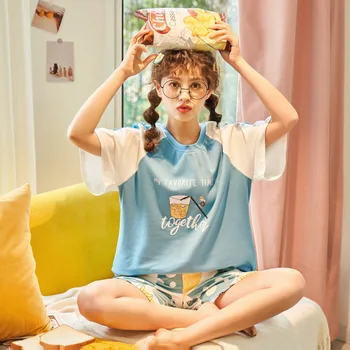 2020 New Pajamas Women Summer Pure Cotton Thin Home Clothes Can Go Out For Leisure Two Piece Suit Cute Short Sleeves
2020 New Pajamas Women Summer Pure Cotton Thin Home Clothes Can Go Out For Leisure Two Piece Suit Cute Short Sleeves
