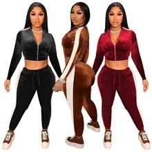 Velvet Tracksuit Women Two-piece Set Zipper Crop Top + Bodycon Sweatpants Drawstring Sports Jogger High Waist 2 Piece Suit 
Velvet Tracksuit Women Two-piece Set Zipper Crop Top + Bodycon Sweatpants Drawstring Sports Jogger High Waist 2 Piece Suit