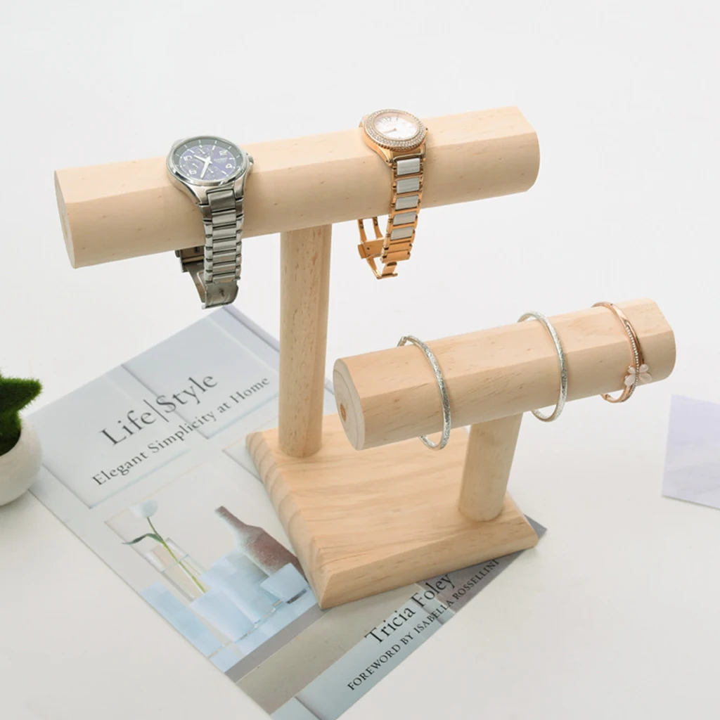 Wood T-bar Jewelry Display Stands for Bracelet Chain Watch holder Jewelry Organizer Rack Packgaing Shelf Wood T-bar Jewelry Display Stands for Bracelet Chain Watch holder Jewelry Organizer Rack Packgaing Shelf