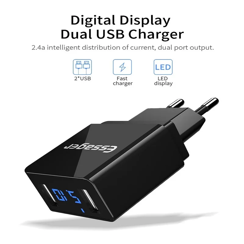 Quick Charger LED Display Dual USB Phone Charger 2.4A Fast Charging EU Plug Mobile Travel Wall Adapter for IPhone X IPad Samsung
Quick Charger LED Display Dual USB Phone Charger 2.4A Fast Charging EU Plug Mobile Travel Wall Adapter for IPhone X IPad Samsung