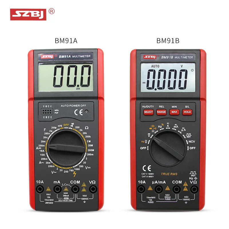 SZBJ high precision digital multimeter BM91A / BM91B AC/DC backlight automatic range capacitance meter
SZBJ high precision digital multimeter BM91A / BM91B AC/DC backlight automatic range capacitance meter
